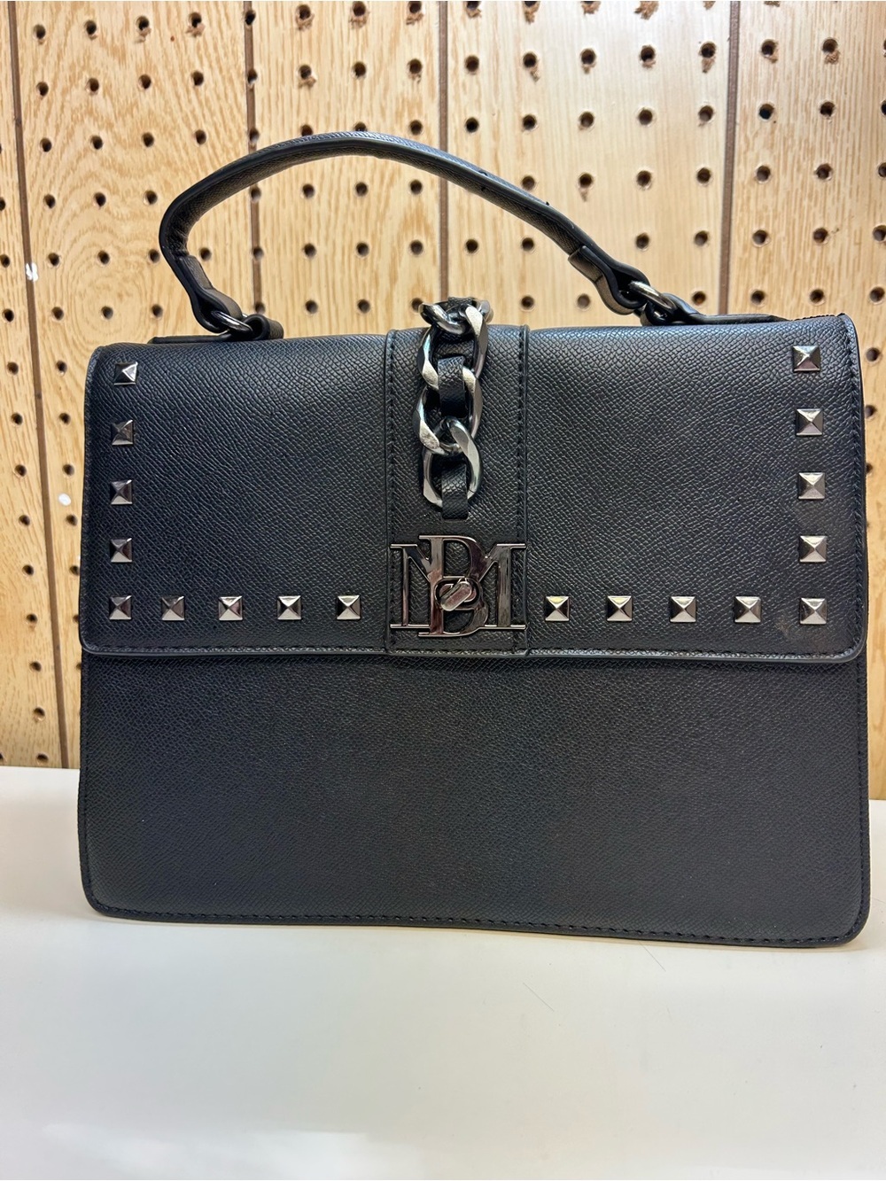 Bradgley  Mischka Black Studded Top-Handle Satchel - Signature